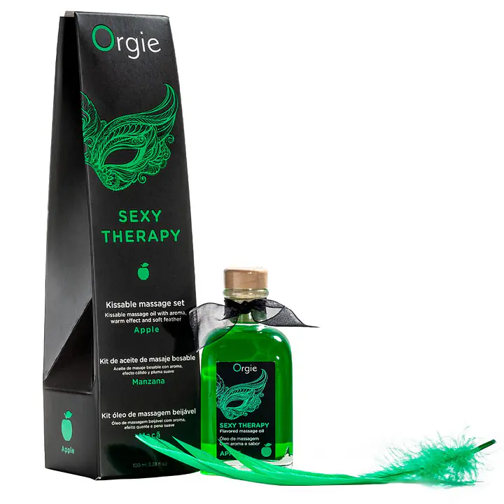 Набір для масажу Orgie – Sexy Therapy Apple (100 мл), їстівна розігрівальна олія + пір’їнка - Master