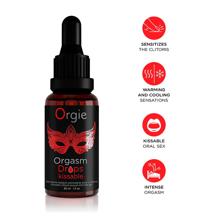 Збуджувальні краплі для клітора Orgie Orgasm Drops Kissable, 30 мл, тепло-холод, смак яблука - Master