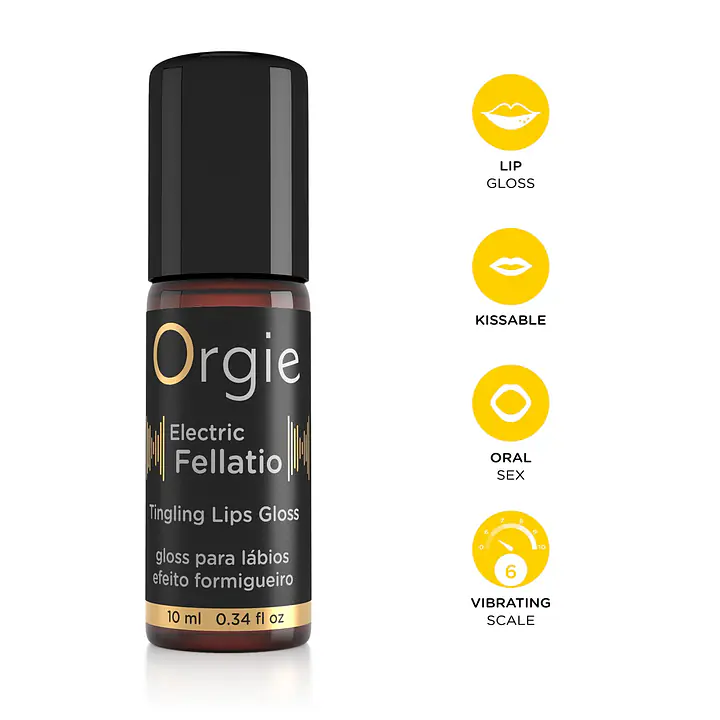 Блиск для губ з ефектом вібрації Orgie Electric Fellatio Lips Gloss, 10 мл, смак фруктового асорті - Master