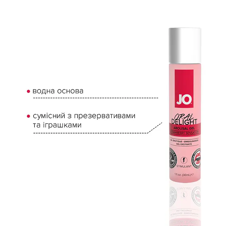 Розпродаж!!! Гель для оральних пестощів JO Oral Delight — Strawberry 30мл (термін до 08.2025) - Master