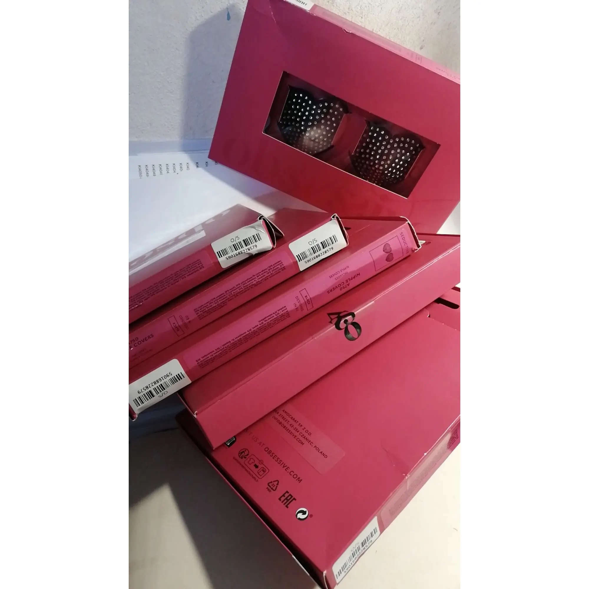 Накладки-серця на соски зі стразами Obsessive A750 nipple covers, чорні (м'ята упаковка!!!) - Master