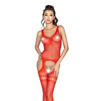 Бодістокінг Passion BS038 red, комбінезон, імітація панчіх і пояса - Master