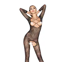 Бодістокінг Passion BS040 black, комбінезон з відкритими грудьми - Master