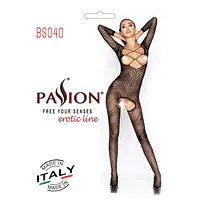 Бодістокінг Passion BS040 black, комбінезон з відкритими грудьми - Master
