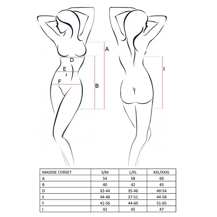 Корсет-сорочка з пажами Passion MADDIE CORSET S/M, black, трусики - Master