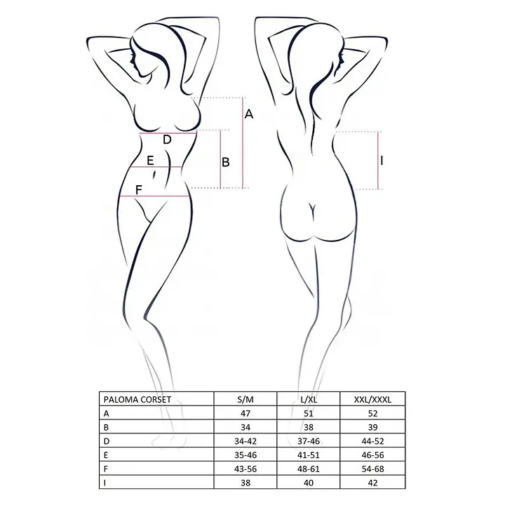 Корсет-сорочка з пажами Passion PALOMA CORSET L/XL, white, трусики, напівпрозорий - Master
