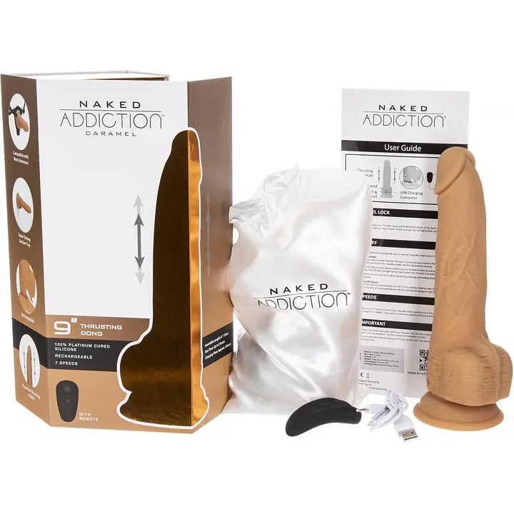 Фалоімітатор з пульсацією Naked ADDICTION Dominic 9″ Caramel, пульт ДК, діаметр 4,2 см - Master