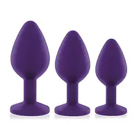 Набір силіконових анальних пробок із кристалом Rianne S: Booty Plug Set Purple, діаметр 3,2см, 3,5см, 4,2см - Master