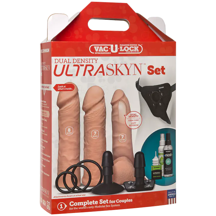 Набір для страпона Doc Johnson Vac-U-Lock Dual Density UltraSKYN Set, діаметр 3×4,5см - Master