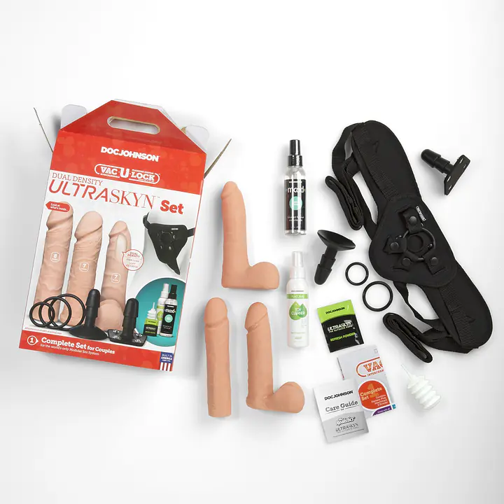 Набір для страпона Doc Johnson Vac-U-Lock Dual Density UltraSKYN Set, діаметр 3×4,5см - Master