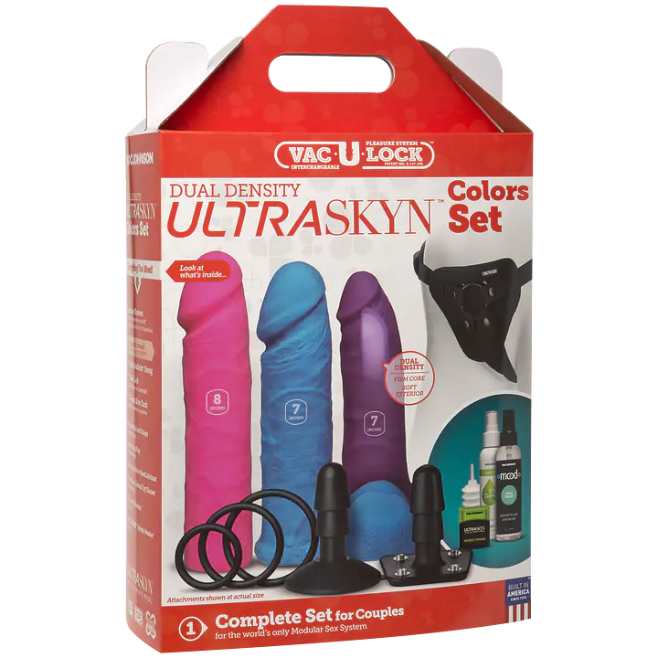 Набір для страпону Doc Johnson Vac-U-Lock Dual Density UltraSKYN Colors Set, діаметр 3х4,5 см - Master