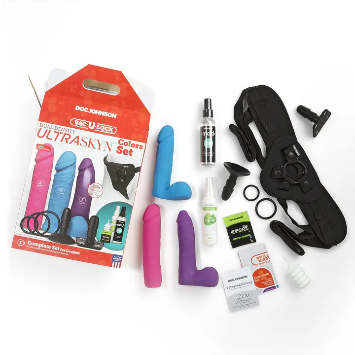 Набір для страпону Doc Johnson Vac-U-Lock Dual Density UltraSKYN Colors Set, діаметр 3х4,5 см - Master