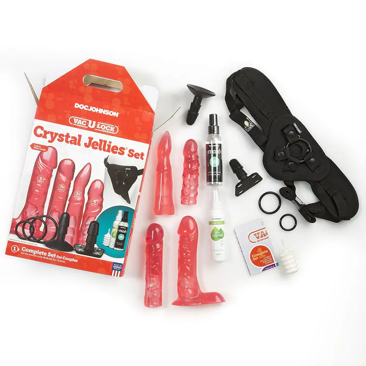 Набір для страпона Doc Johnson Vac-U-Lock Crystal Jellies Set, діаметр 3,8см, 2×4,5см, 5,1 см - Master