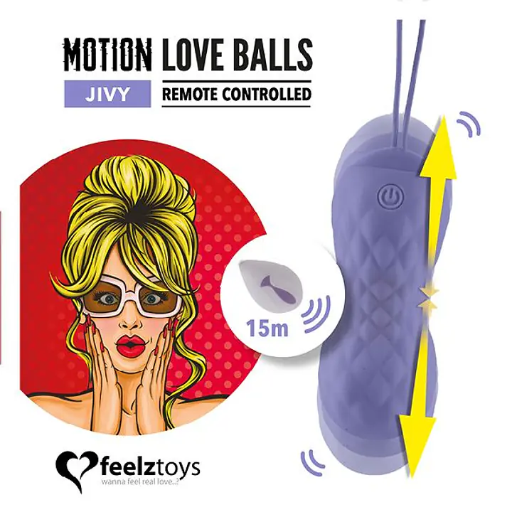 Вагінальні кульки з масажем і вібрацією FeelzToys Motion Love Balls Jivy з пультом ДК, 7 режимів - Master