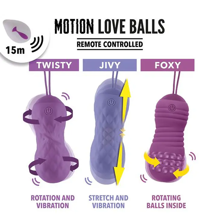 Вагінальні кульки з масажем і вібрацією FeelzToys Motion Love Balls Jivy з пультом ДК, 7 режимів - Master