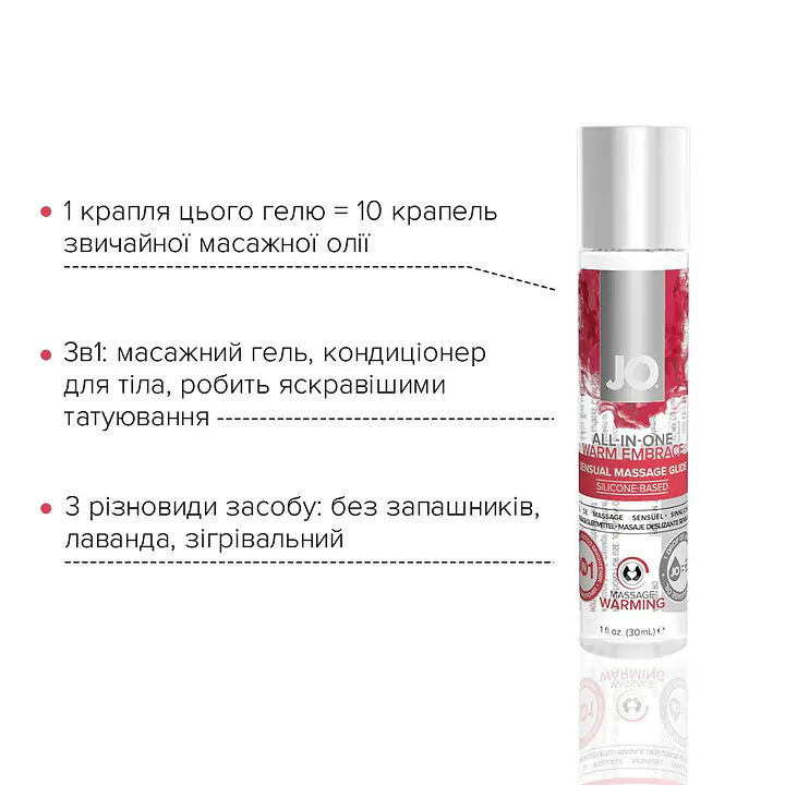 Розігрівальний масажний гель та змазка 2 в 1 JO All-in-one Massage Glide - WARMING (30 мл) - Master