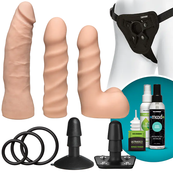 Набір для страпона Doc Johnson Vac-U-Lock Dual Density Starter Set Vanilla, діаметр 2х3,8 см, 5,1 см - Master