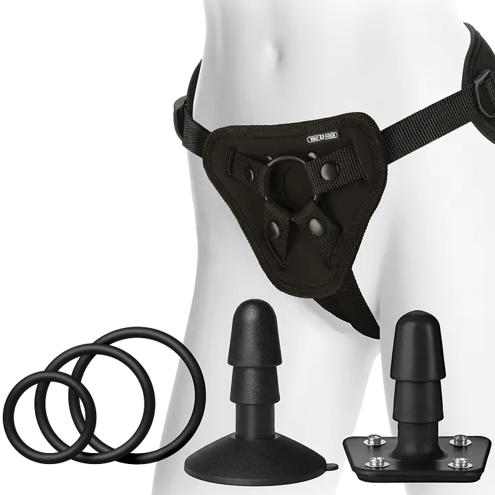 Набір для страпона Doc Johnson Vac-U-Lock Dual Density Starter Set Vanilla, діаметр 2х3,8 см, 5,1 см - Master