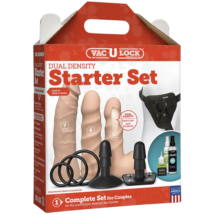 Набір для страпона Doc Johnson Vac-U-Lock Dual Density Starter Set Vanilla, діаметр 2х3,8 см, 5,1 см - Master