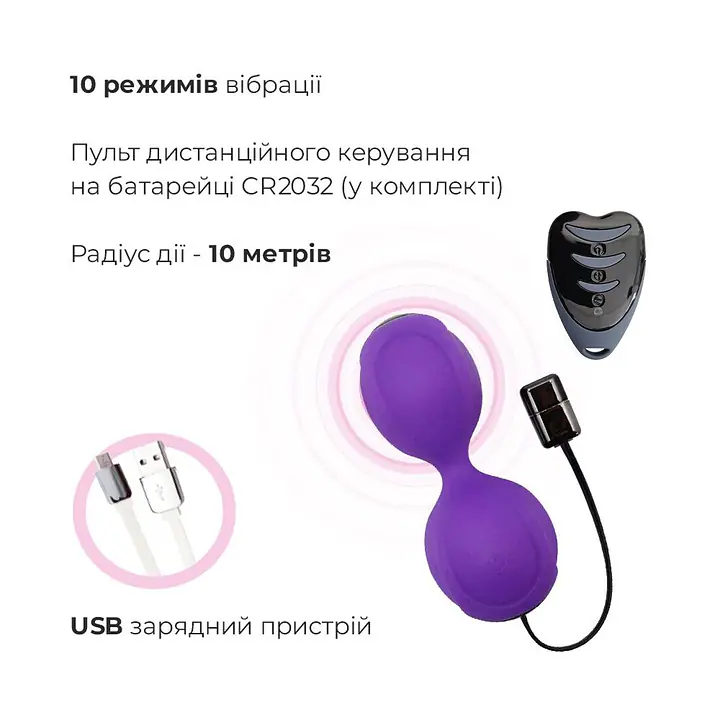 Вагінальні кульки з вібрацією Adrien Lastic Kegel Vibe Purple, діаметр 3,7 см - Master