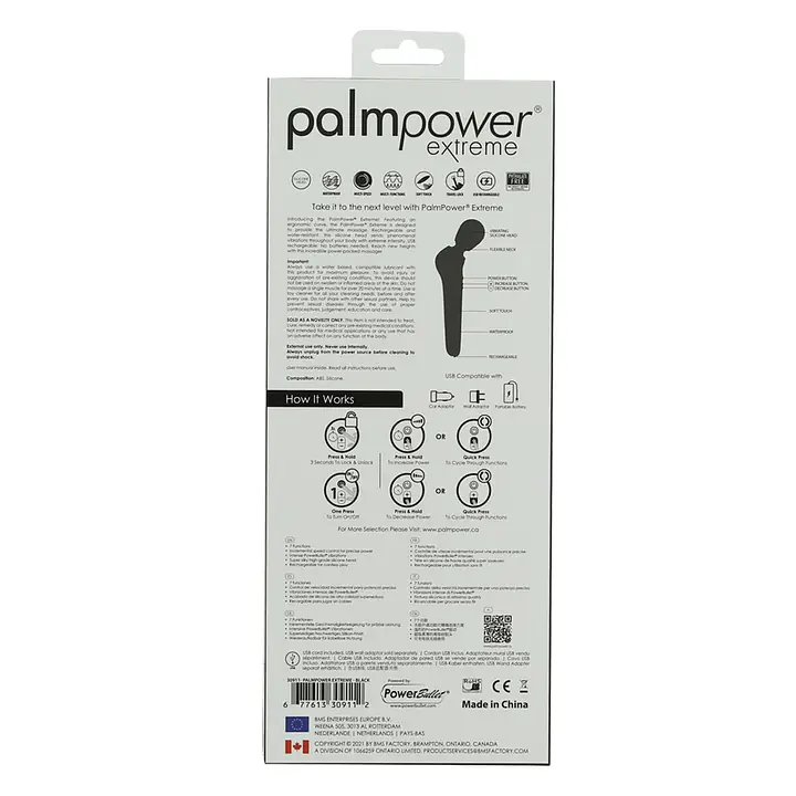 Потужний вібромасажер PalmPower Extreme - Black, 7 режимів, гнучка головка, перезаряджуваний - Master