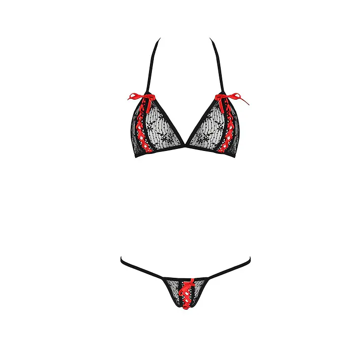 Комплект білизни Passion MELISSA BIKINI S/M, black, ліф зі шнурівкою і трусики стрінги - Master
