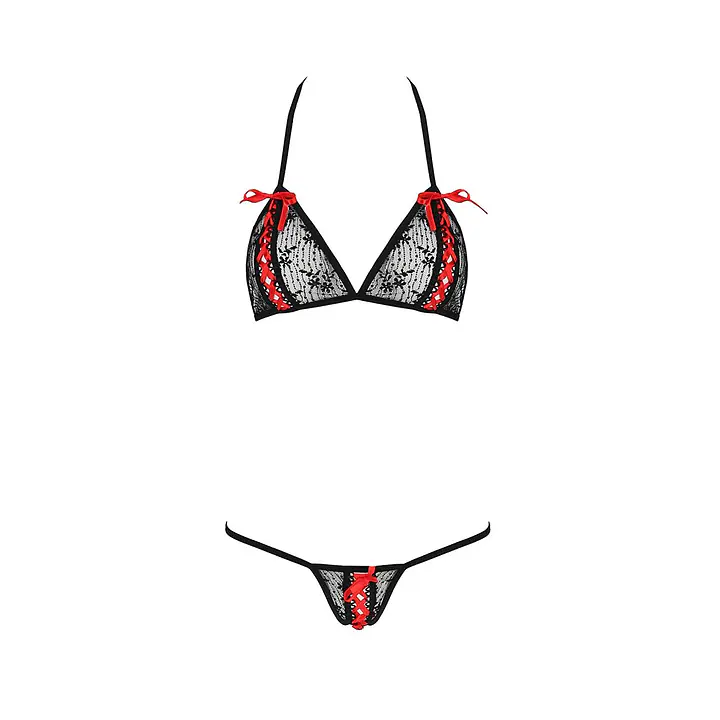 Комплект білизни Passion MELISSA BIKINI XXL/XXXL, black, ліф зі шнурівкою і трусики стрінги - Master