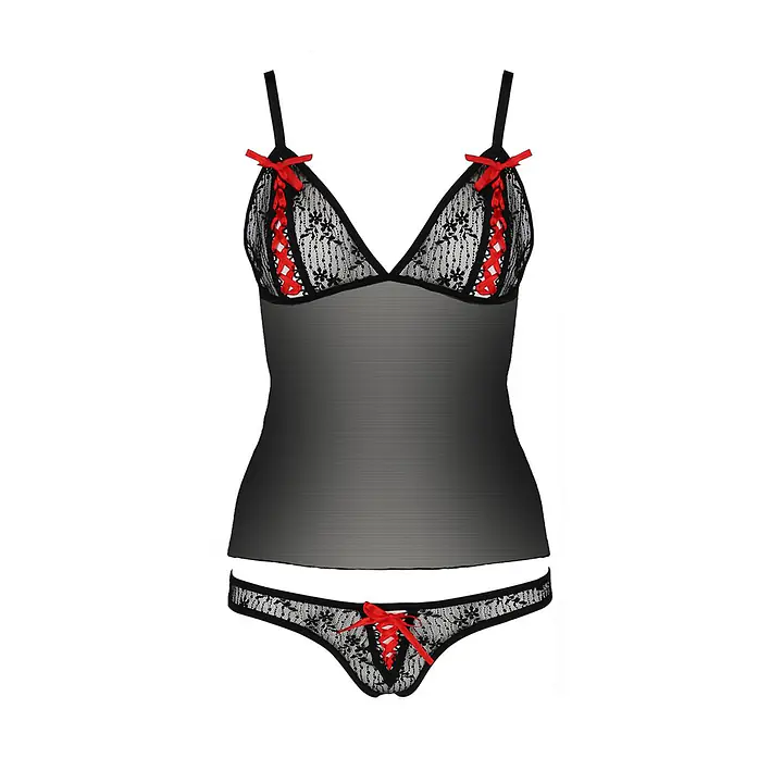 Комплект білизни Passion MELISSA SET L/XL, black, ліф-сорочка зі шнурівкою і трусики - Master