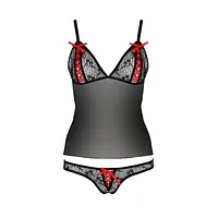 Комплект білизни Passion MELISSA SET S/M, black, ліф-сорочка зі шнурівкою і трусики - Master