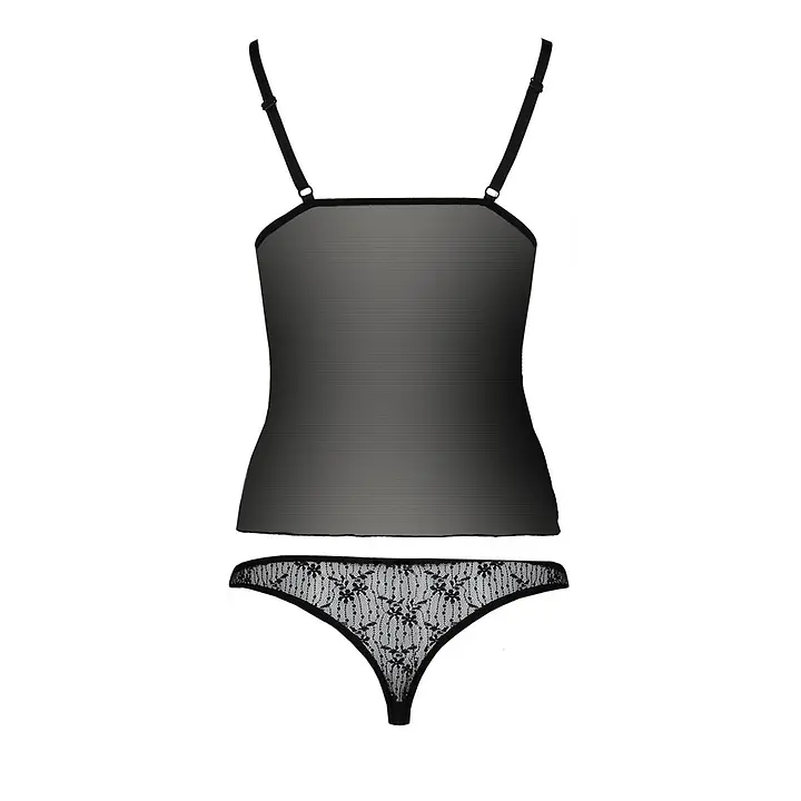 Комплект білизни Passion MELISSA SET S/M, black, ліф-сорочка зі шнурівкою і трусики - Master