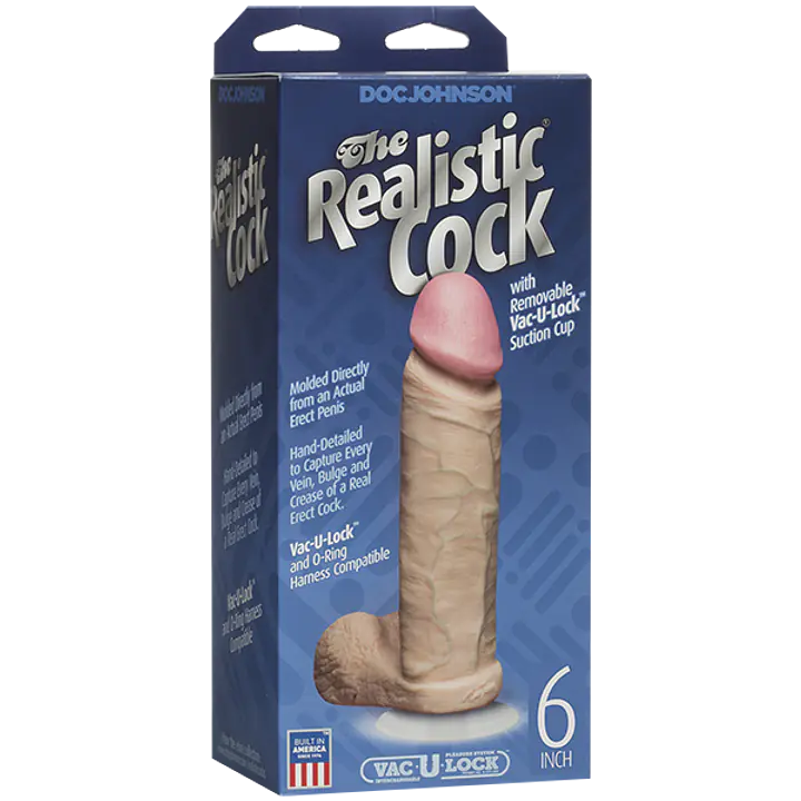 Фалоімітатор Doc Johnson The Realistic Cock 6 inch White - PVC, Vack-U-Lock, діаметр 4,3 см - Master