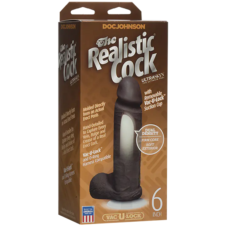 Фалоімітатор Doc Johnson The Realistic Cock 6 inch Black - ULTRASKYN, Vac-U-Lock, діаметр 4,3 см - Master