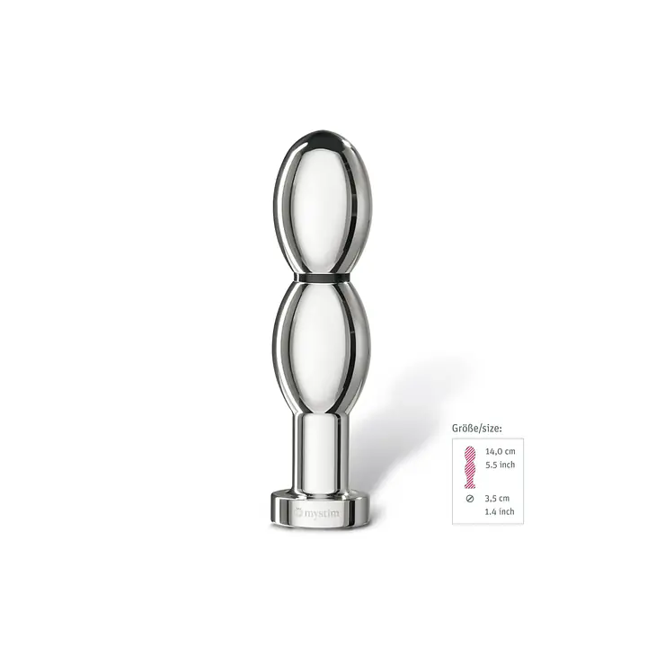 Металеве ділдо 2-в-1 Mystim O(h!)-thello для електростимулятора, діаметр 3,5 см, анальна пробка - Master