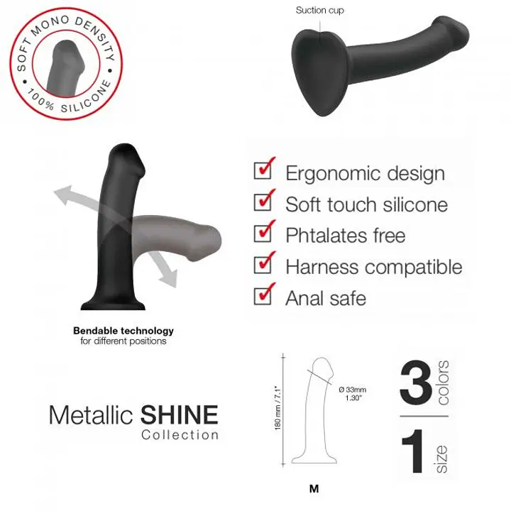 Насадка для страпону Strap-On-Me Mono Density Dildo Violet M, діам. 3,3 см, одношаровий силікон, гну - Master