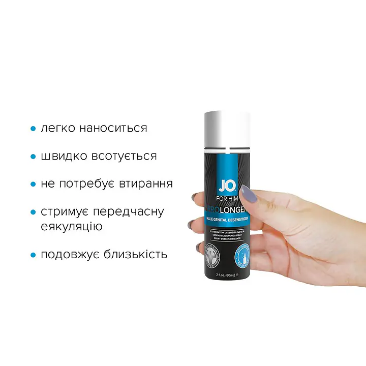 Пролонгувальний спрей JO Prolonger Spray with Benzocaine (60 мл) не містить мінеральних масел - Master
