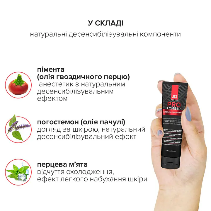 Пролонгер гель JO Prolonger Gel (60 мл) з олією перцевої м’яти, гвоздикового перцю та пачулів - Master