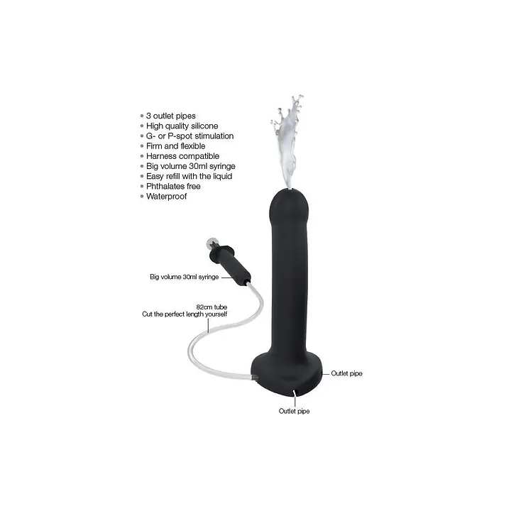 Фалоімітатор, що кінчає Strap-On-Me Dildo Cum Black, діаметр 3,6 см, силікон, насадка для страпону - Master