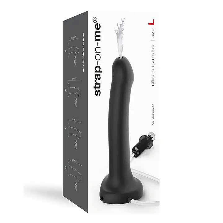 Фалоімітатор, що кінчає Strap-On-Me Dildo Cum Black, діаметр 3,6 см, силікон, насадка для страпону - Master