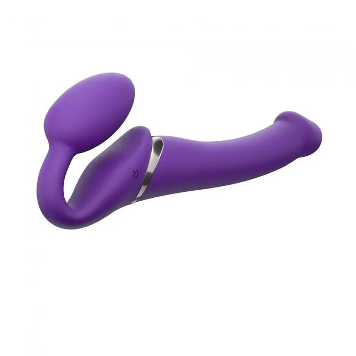 Безремінний страпон з вібрацією Strap-On-Me Vibrating Violet M, діаметр 3,8 см, пульт ДК, регульований - Master