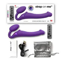 Безремінний страпон з вібрацією Strap-On-Me Vibrating Violet M, діаметр 3,8 см, пульт ДК, регульований - Master
