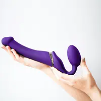 Безремінний страпон з вібрацією Strap-On-Me Vibrating Violet M, діаметр 3,8 см, пульт ДК, регульований - Master