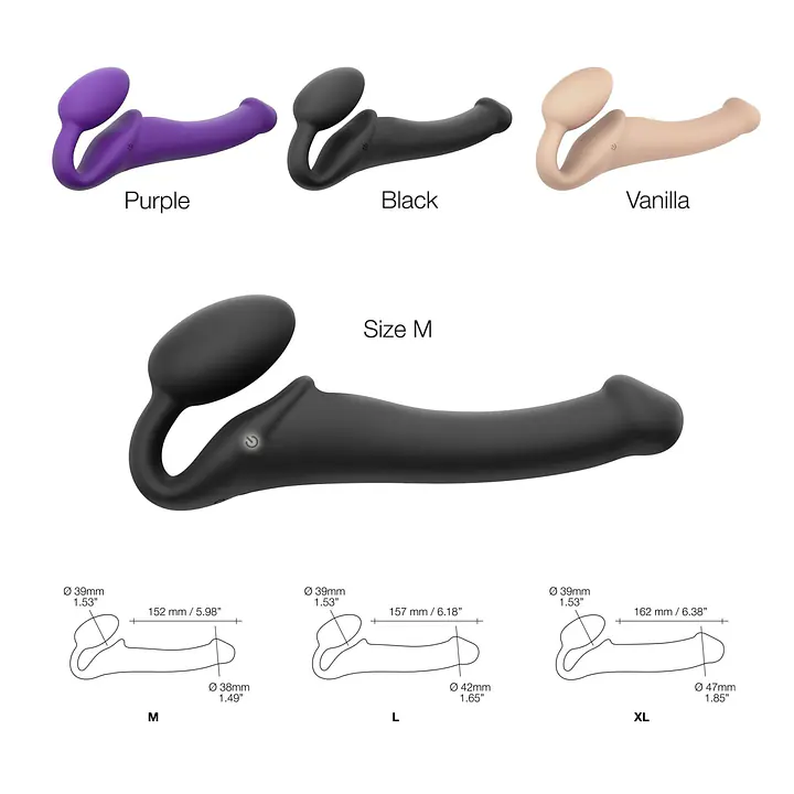 Безремінний страпон з вібрацією Strap-On-Me Vibrating Violet M, діаметр 3,8 см, пульт ДК, регульований - Master