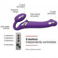 Безремінний страпон з вібрацією Strap-On-Me Vibrating Violet M, діаметр 3,8 см, пульт ДК, регульований - Master