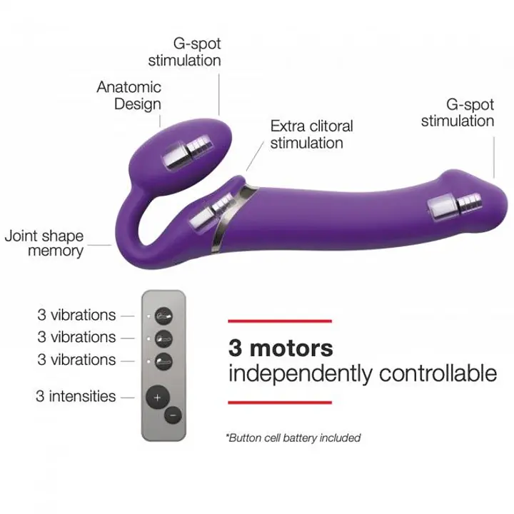 Безремінний страпон з вібрацією Strap-On-Me Vibrating Violet M, діаметр 3,8 см, пульт ДК, регульований - Master