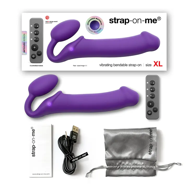 Безремінний страпон з вібрацією Strap-On-Me Vibrating Violet XL, діам. 4,7см, пульт ДК, регульований - Master