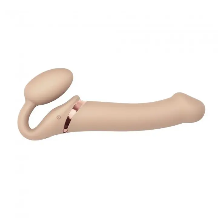 Безремінний страпон з вібрацією Strap-On-Me Vibrating Flesh L, діаметр 3,7 см, пульт ДК, регульовани - Master
