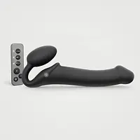 Безремінний страпон з вібрацією Strap-On-Me Vibrating Black L, діаметр 3,7см, пульт ДК, регульований - Master
