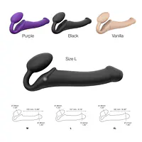 Безремінний страпон з вібрацією Strap-On-Me Vibrating Black L, діаметр 3,7см, пульт ДК, регульований - Master