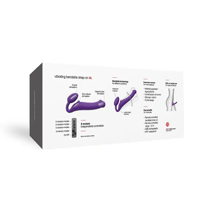 Безремінний страпон з вібрацією Strap-On-Me Vibrating Violet XL, діам. 4,7см, пульт ДК, регульований - Master