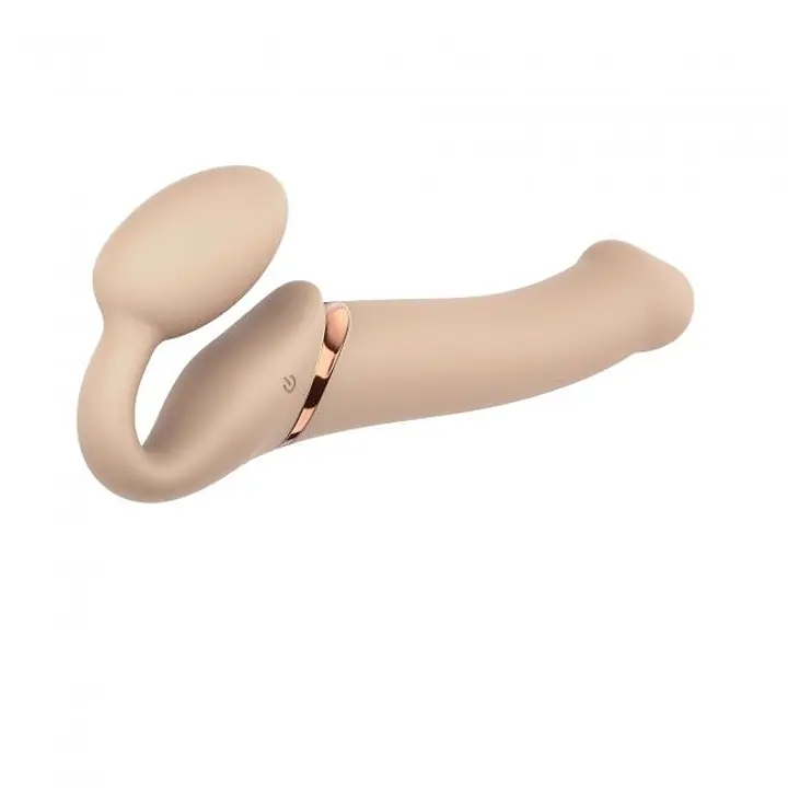 Безремінний страпон з вібрацією Strap-On-Me Vibrating Flesh L, діаметр 3,7 см, пульт ДК, регульовани - Master